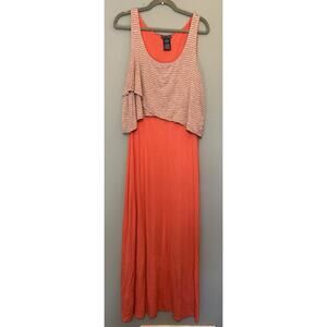 Chelsea‎ & Theodore Maxi Dress Womens Large Coral Gray Striped Long Coastal